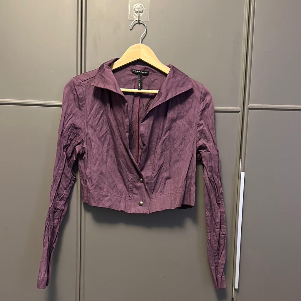 Purple Long Sleeve Cropped Blouse